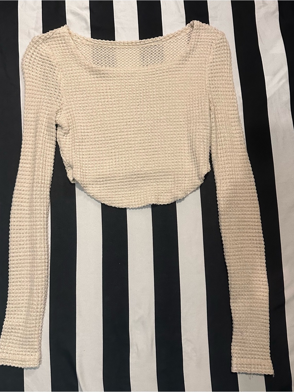 Cream Waffle Knit Cropped Long Sleeve Top